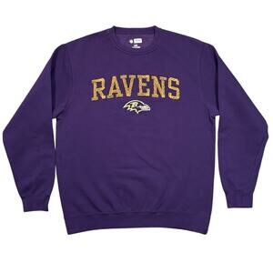 Baltimore Ravens Purple Gold Embroidered Logo Crewneck Sweatshirt Mens Large